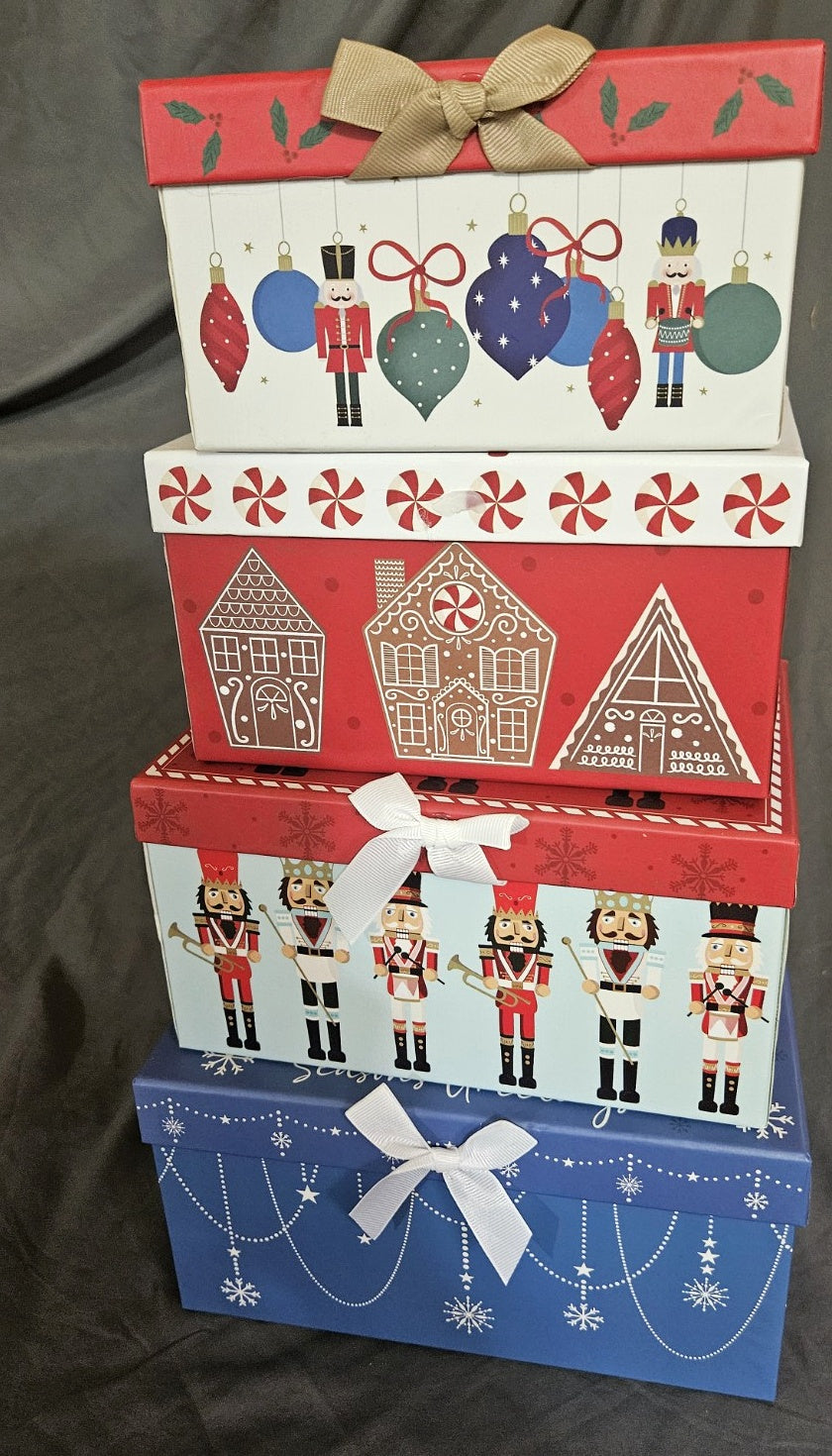 Winter Snowflake and Peppermint Nesting Gift Box Set, 4-Piece