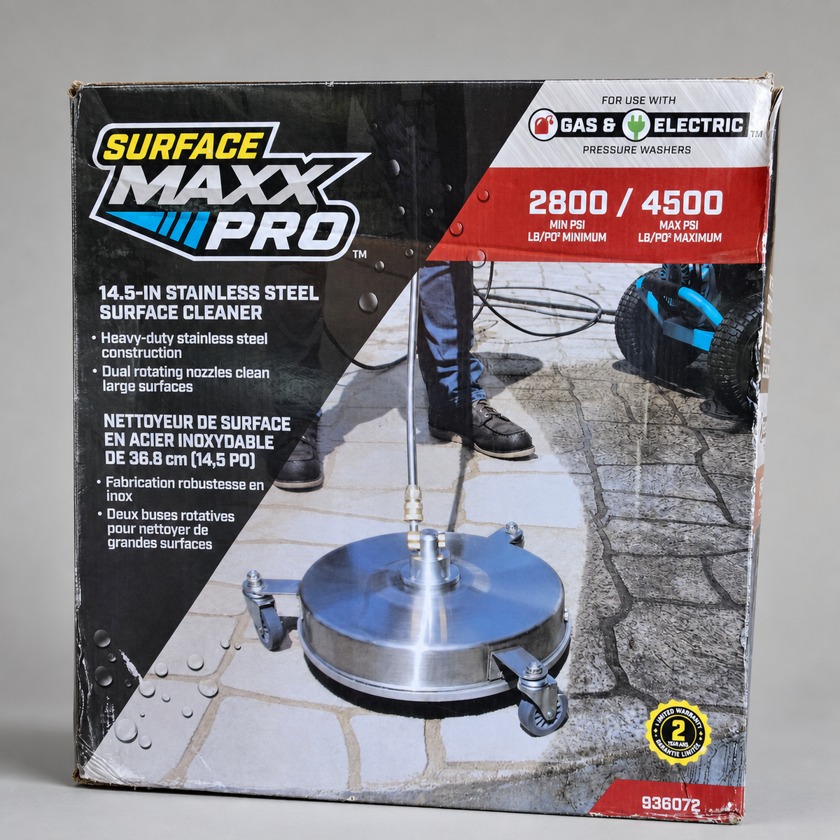 SurfaceMaxx Pro 14.5-inch stainless steel pressure-washer surface cleaner box, item 936072